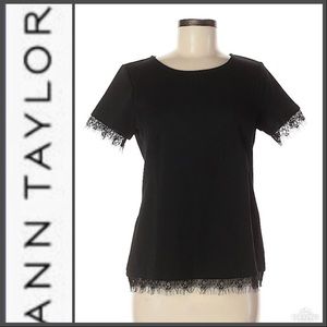 Ann Taylor Black Short Sleeve Blouse w/Lace M